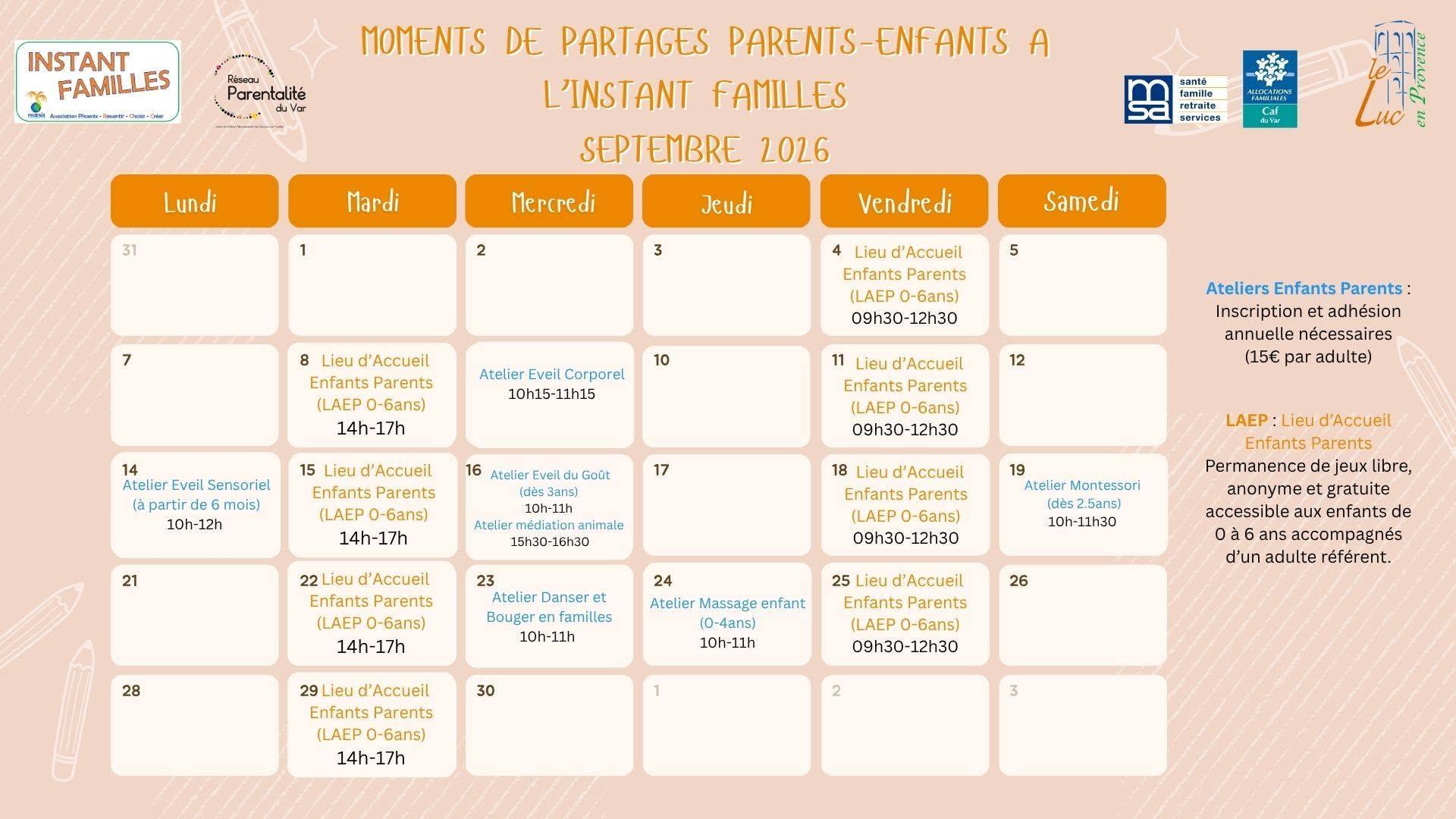Planning ateliers septembre 1